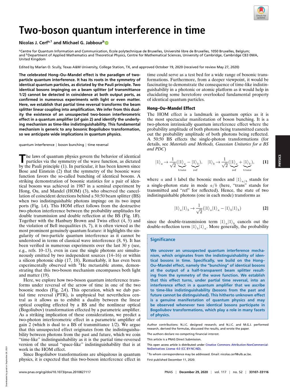 Two-Boson Quantum Interference in Time