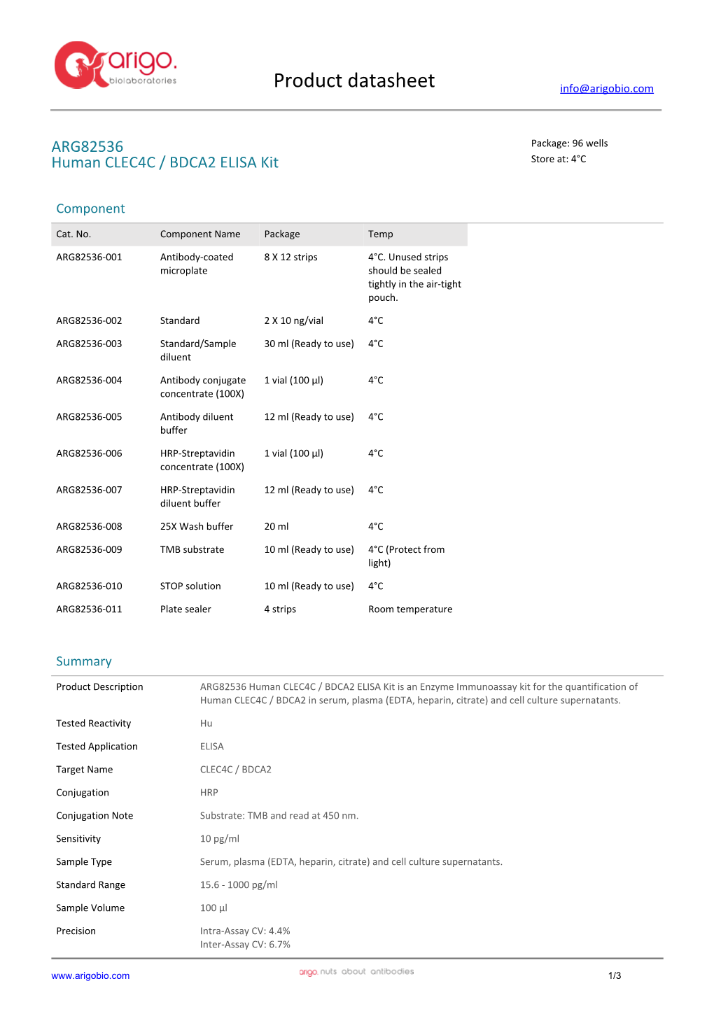 Human CLEC4C / BDCA2 ELISA Kit (ARG82536)