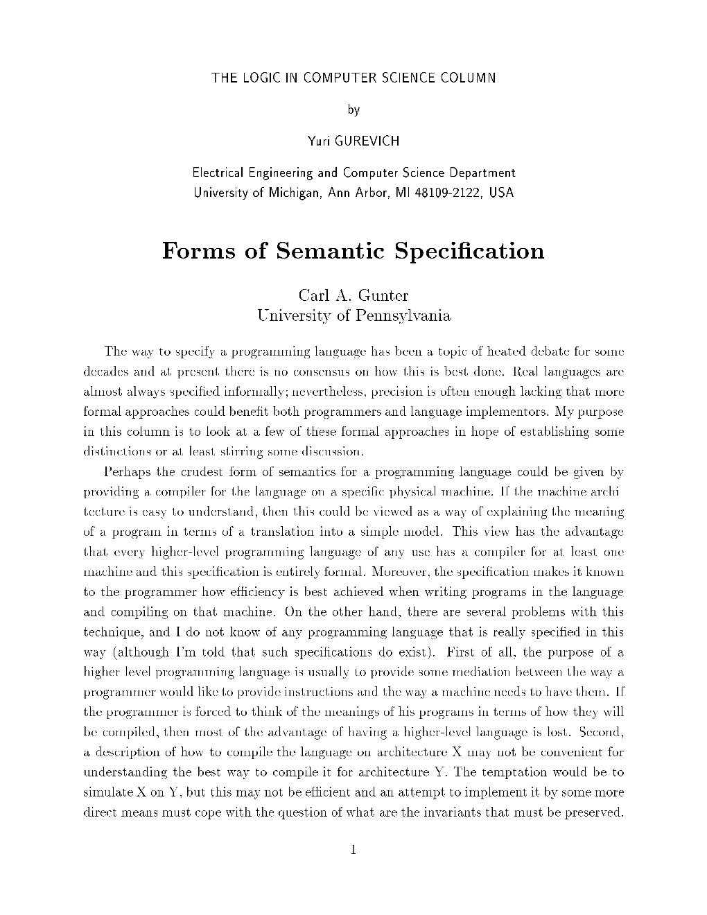 Forms of Semantic Speci Cation