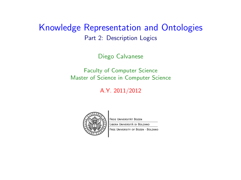 Knowledge Representation and Ontologies Part 2: Description Logics