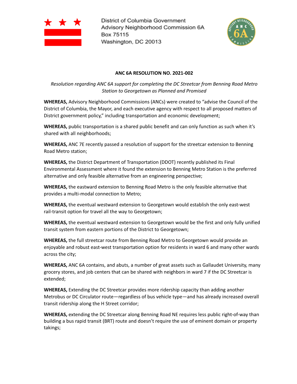 ANC6A Resolution No. 2021-002