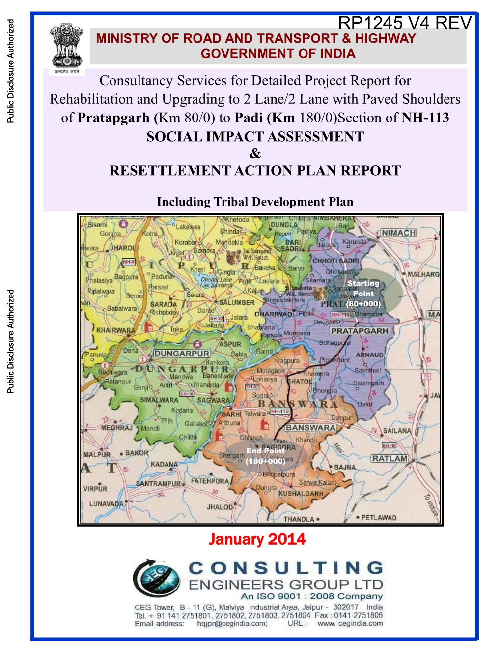 Pratapgarh (Km 80/0) to Padi (Km 180/0)Section of NH-113 SOCIAL IMPACT ASSESSMENT & RESETTLEMENT ACTION PLAN REPORT