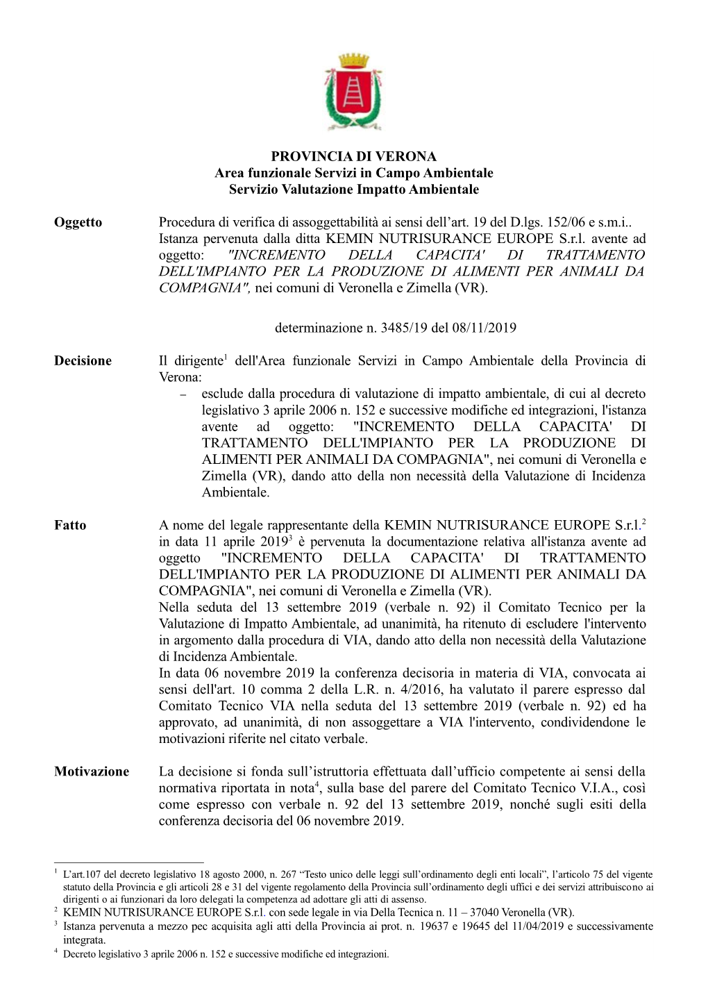 Prov VR Determinazione N.3485-19 Del 08-11-2019.Pdf