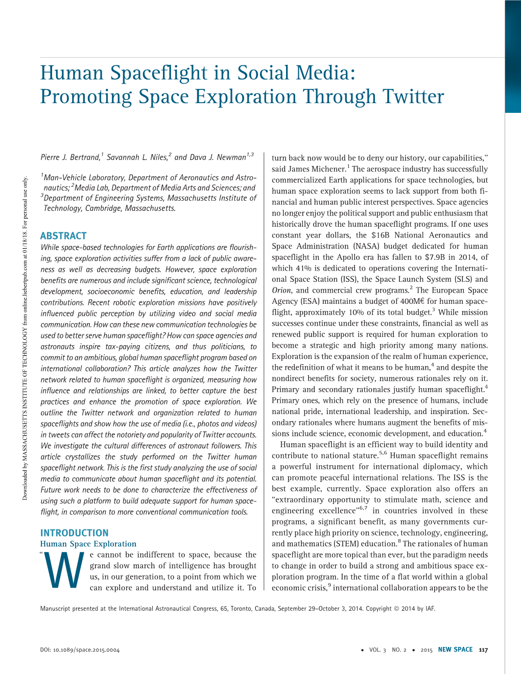 Human Spaceflight in Social Media: Promoting Space Exploration Through Twitter