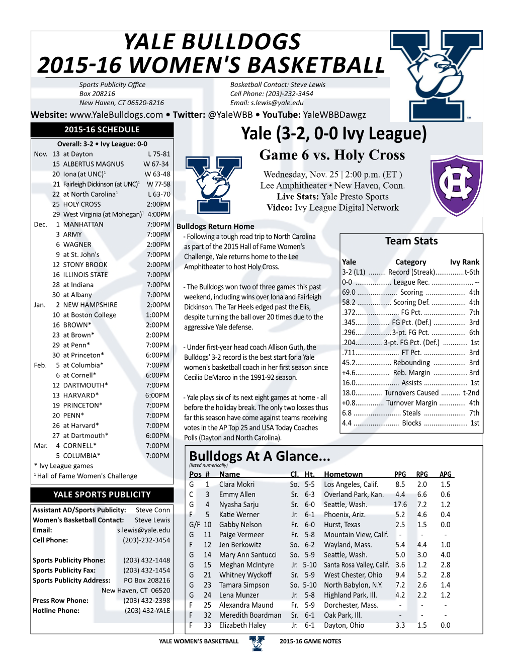 Yale Bulldogs 2015-16 Women's Basketball