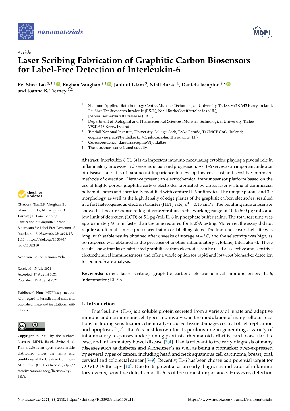 Laser Scribing Fabrication of Graphitic Carbon Biosensors for Label-Free Detection of Interleukin-6