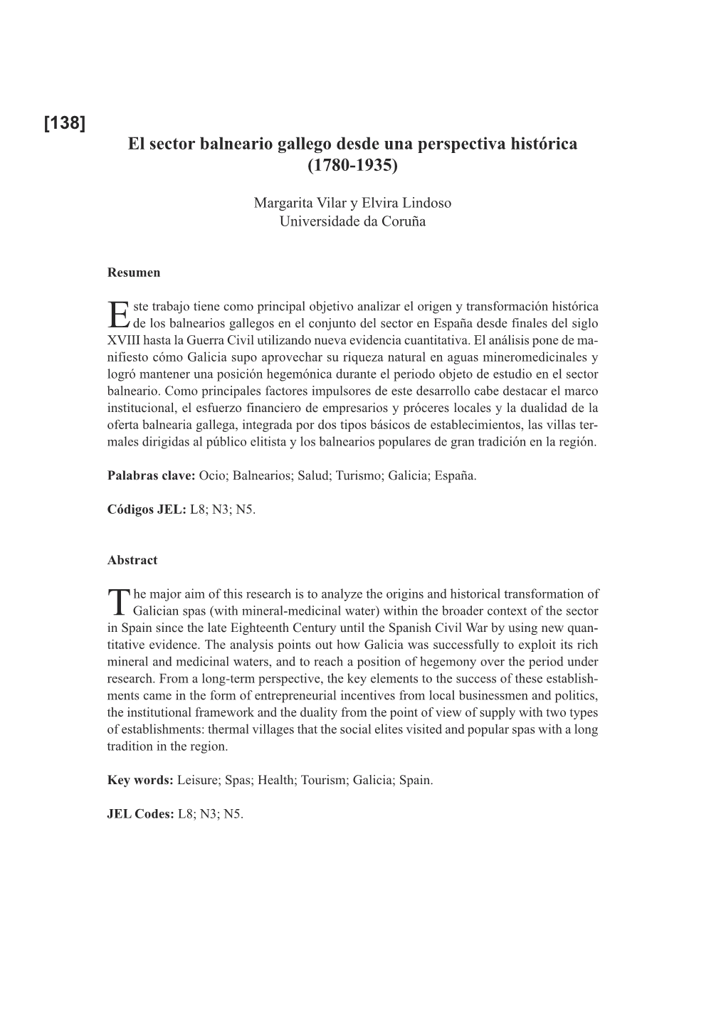 El Sector Balneario Gallego Desde Una Perspectiva Histórica (1780-1935)