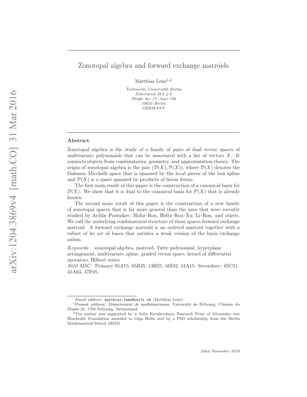 Zonotopal Algebra and Forward Exchange Matroids