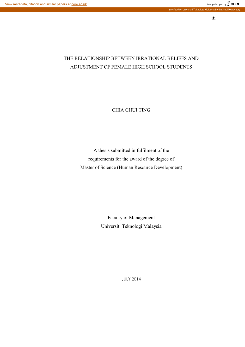 Iii the RELATIONSHIP BETWEEN IRRATIONAL BELIEFS