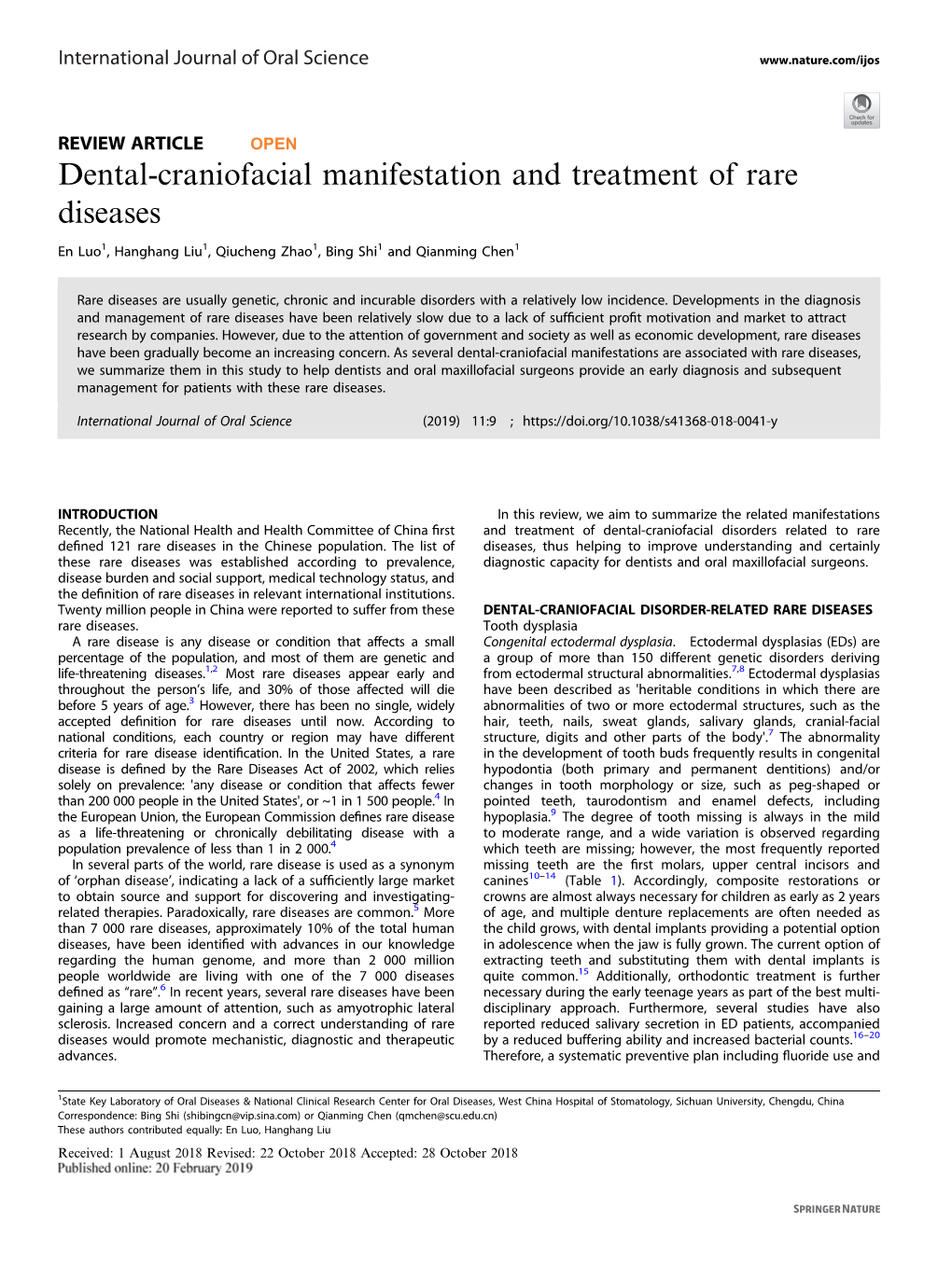 Dental-Craniofacial Manifestation and Treatment of Rare Diseases