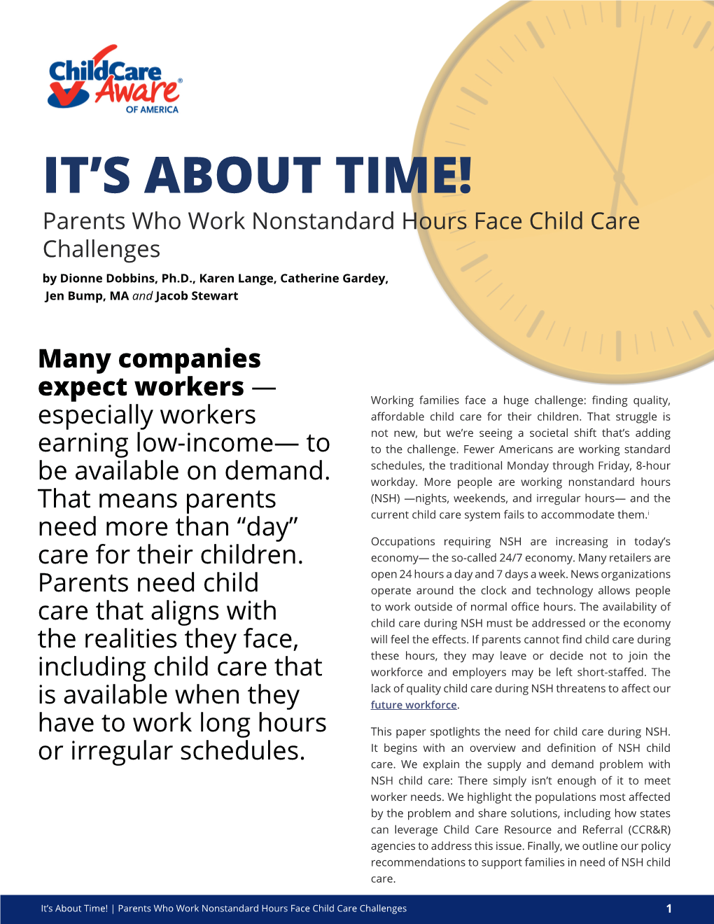 It's About Time: Parents Who Work Nonstandard Hours Face Child Care