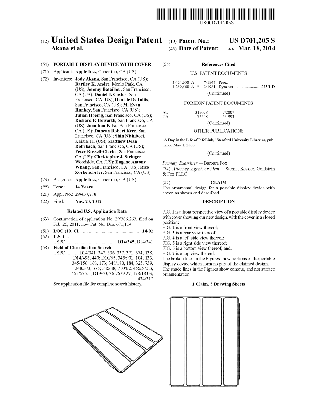 (12) United States Design Patent (10) Patent No.: US D701.205S Akana Et Al