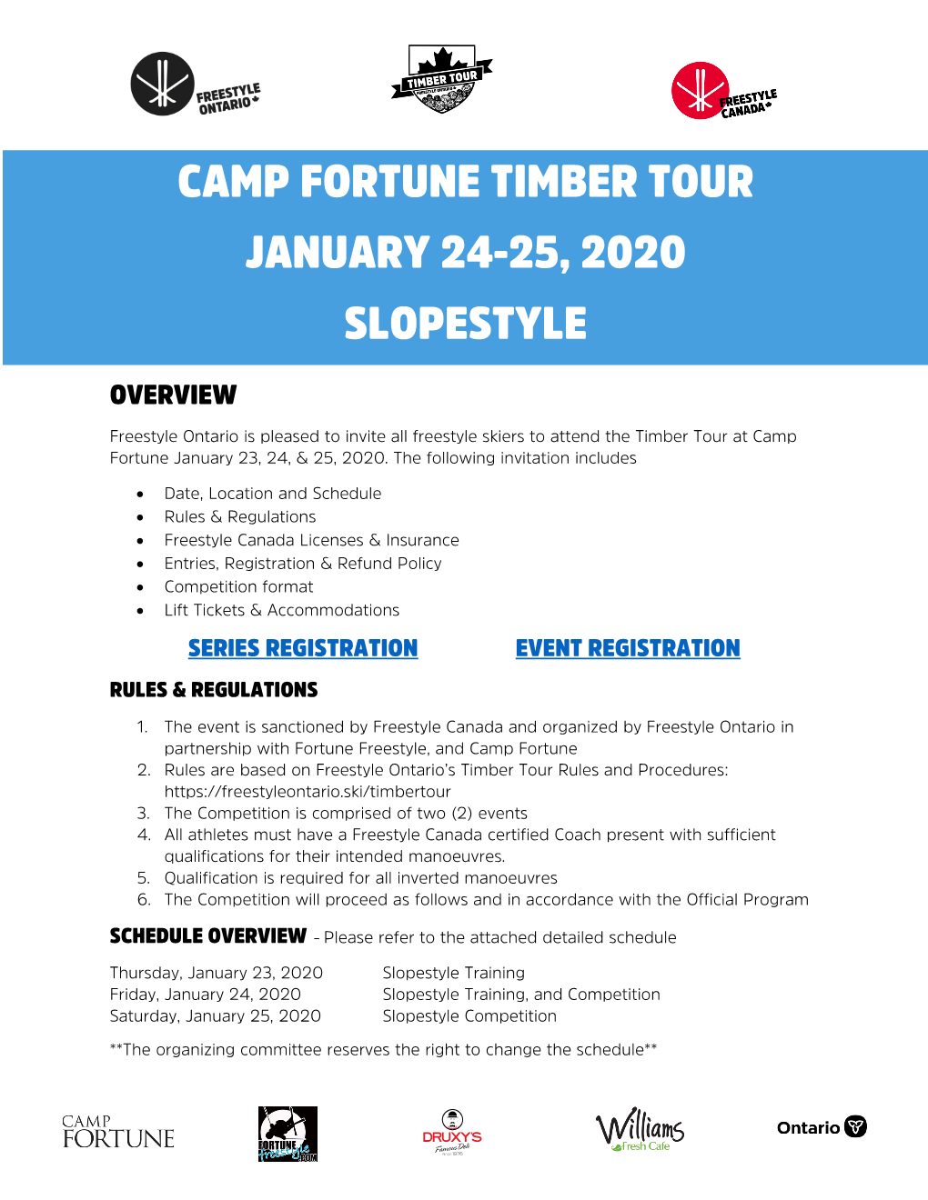 Camp Fortune Timber Tour January 24-25, 2020