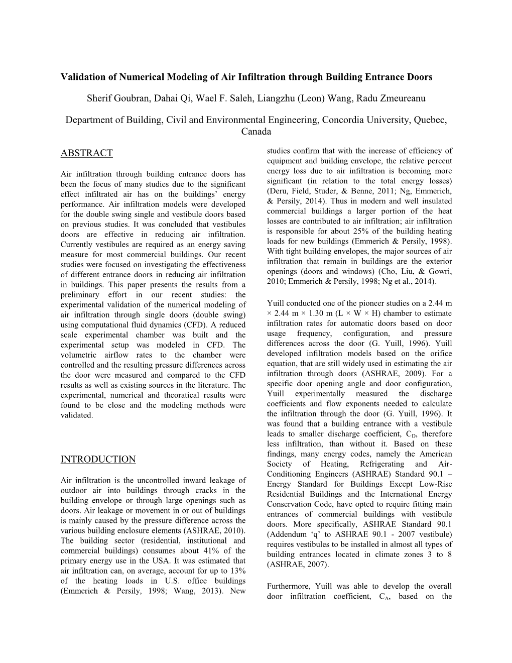 Modeling of Airflow Infiltration Through Building Entrance Doors