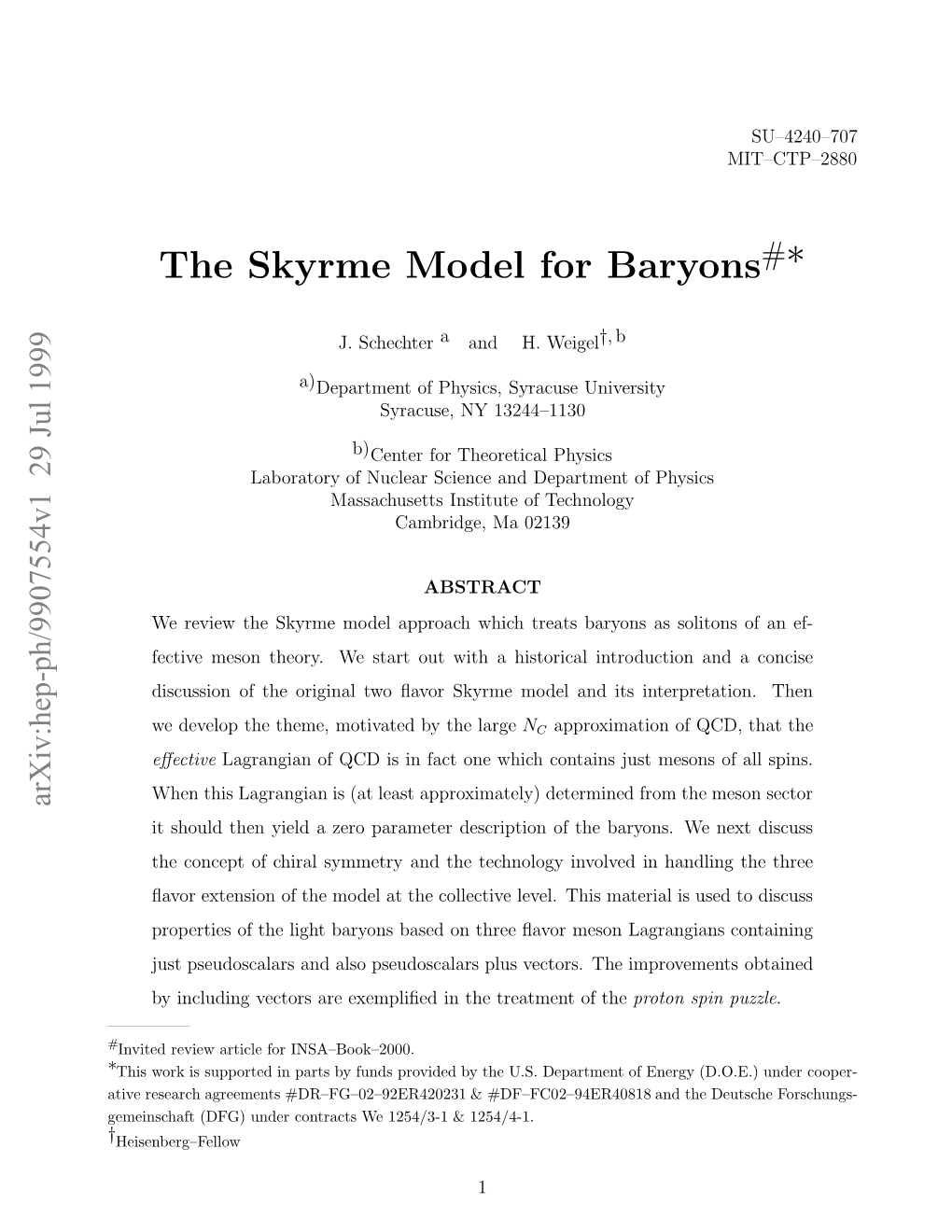 The Skyrme Model for Baryons