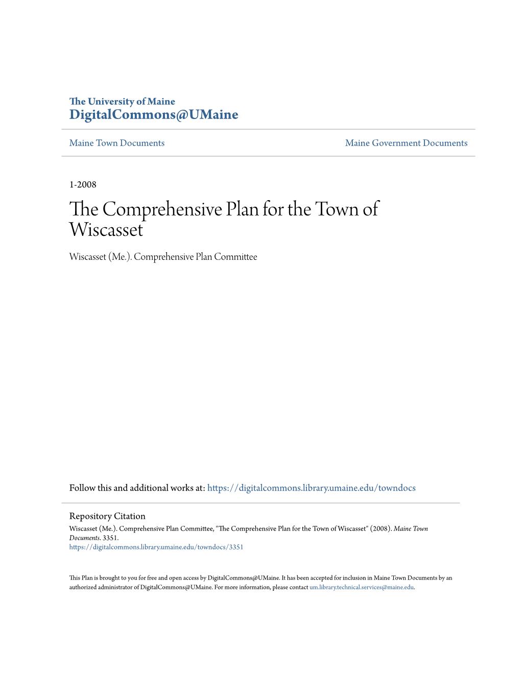 The Comprehensive Plan for the Town of Wiscasset