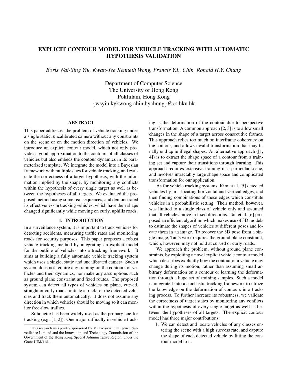 Explicit Contour Model for Vehicle Tracking with Automatic Hypothesis Validation