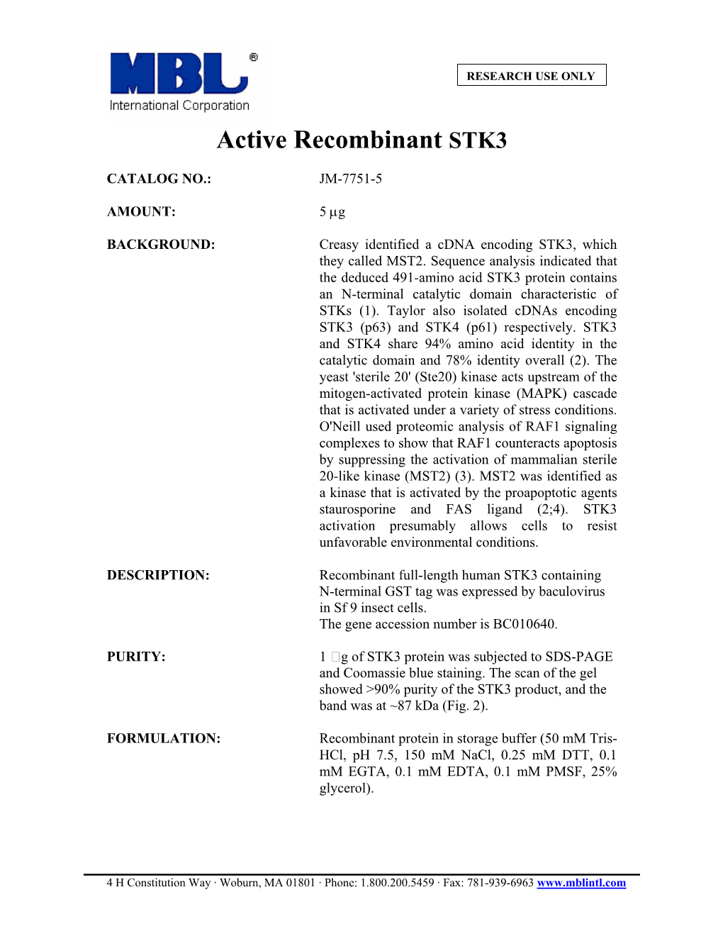 Active Recombinant STK3