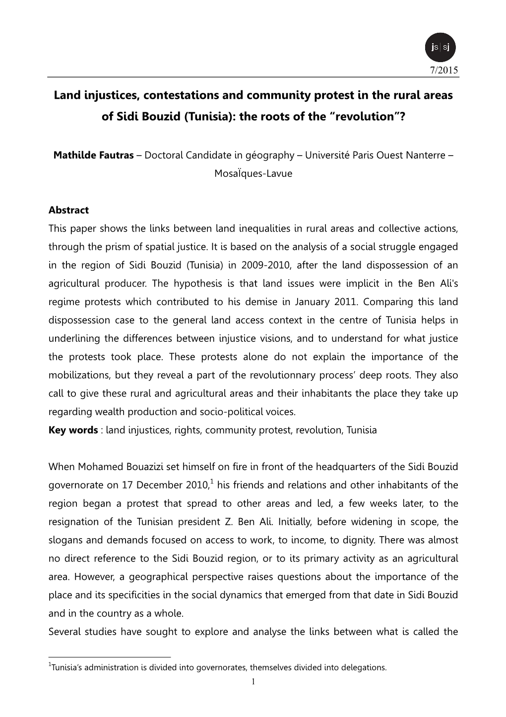 Land Injustices, Contestations and Community Protest in the Rural Areas of Sidi Bouzid (Tunisia): the Roots of the “Revolution”?