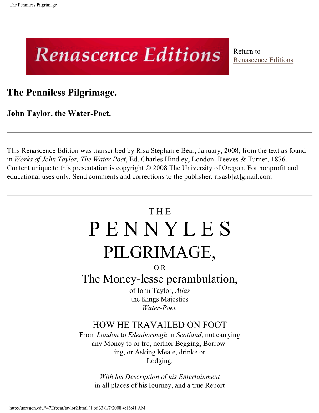 The Penniless Pilgrimage