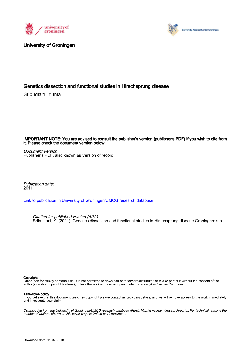 University of Groningen Genetics Dissection and Functional