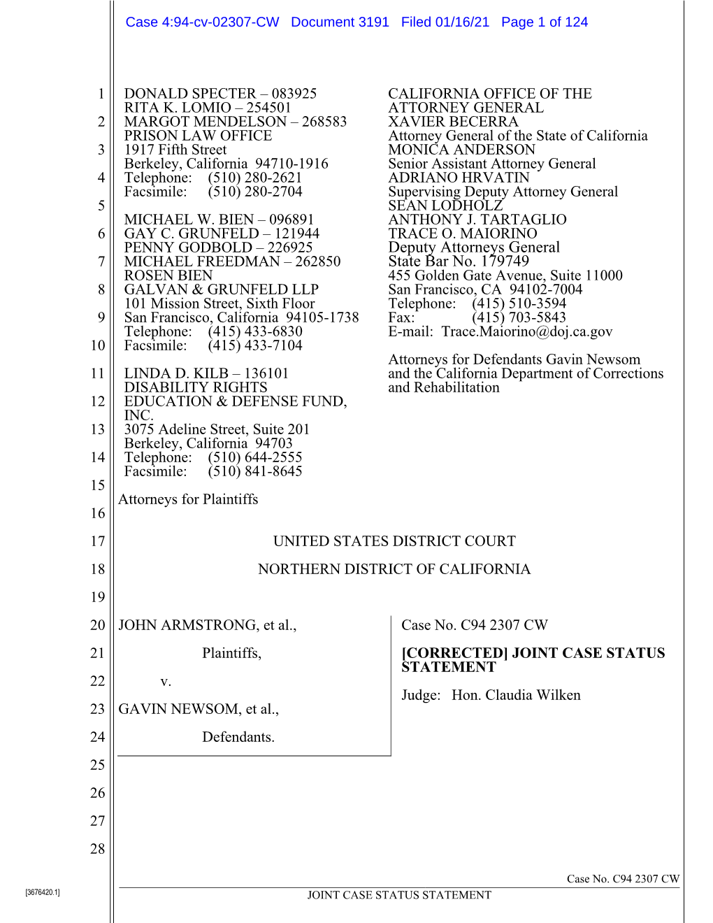 JOINT CASE STATUS STATEMENT 22 V