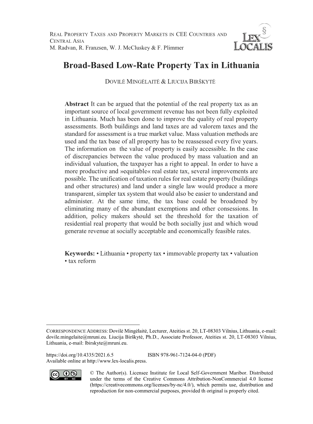 Broad-Based Low-Rate Property Tax in Lithuania