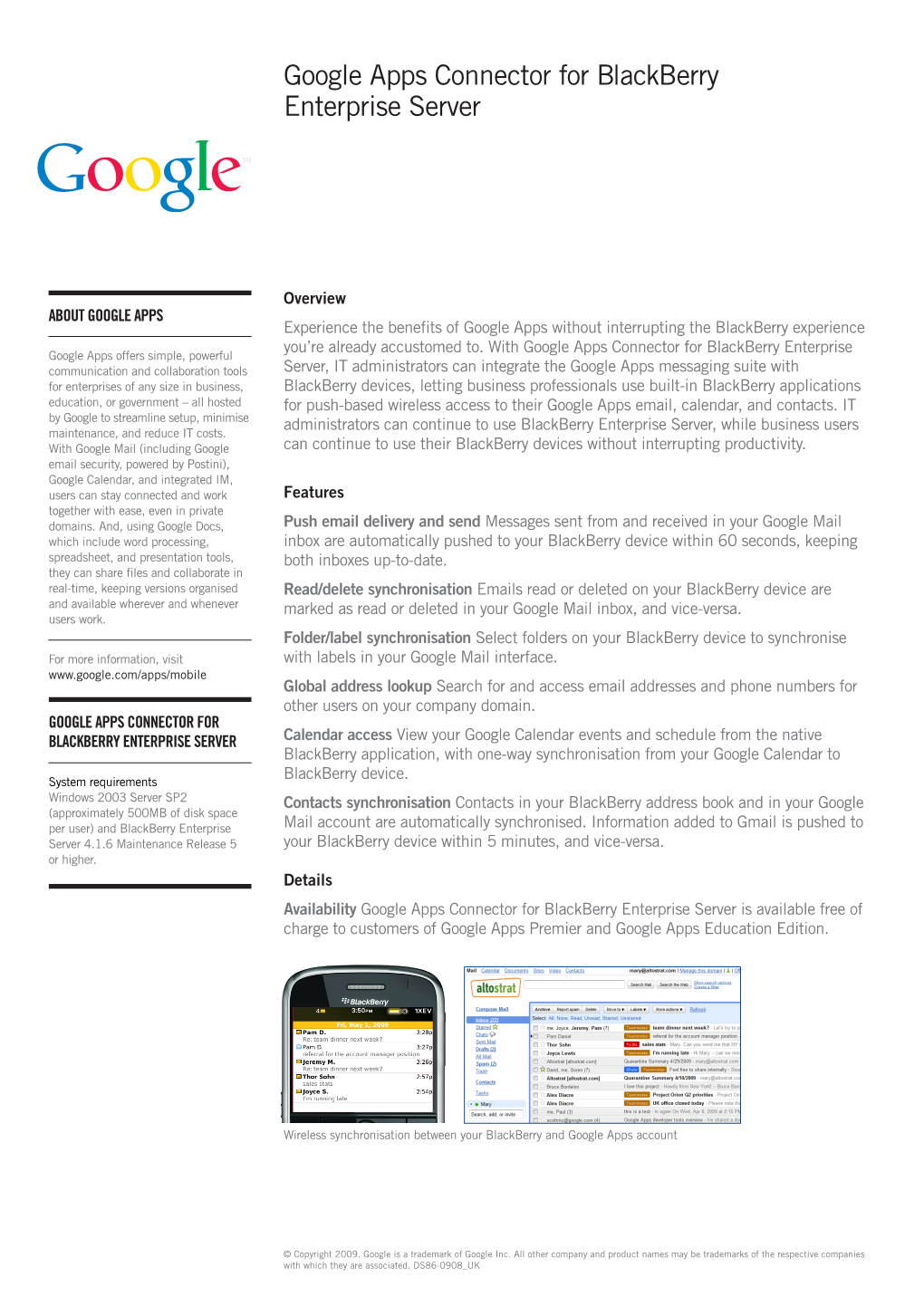 Google Apps Connector for Blackberry Enterprise Server