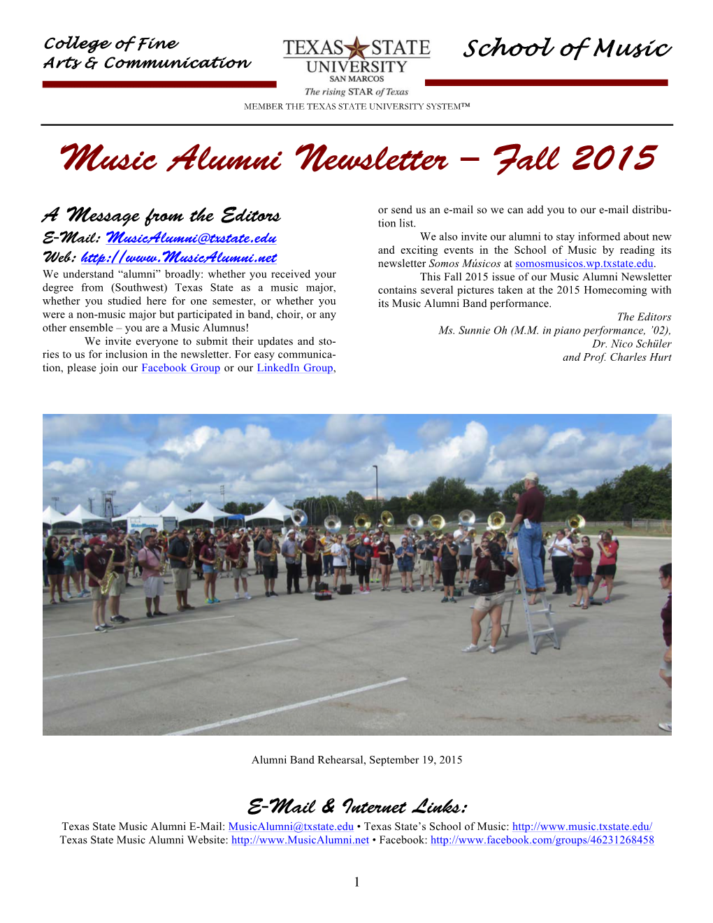 Music Alumni Newsletter – Fall 2015