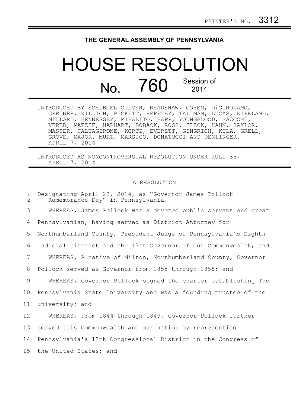 HOUSE RESOLUTION Session of No