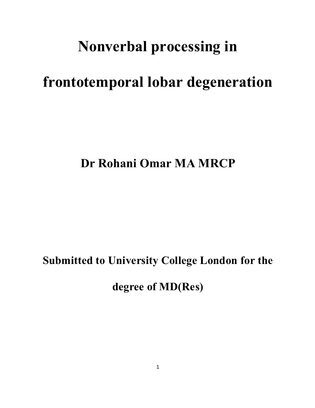 Nonverbal Processing in Frontotemporal Lobar Degeneration