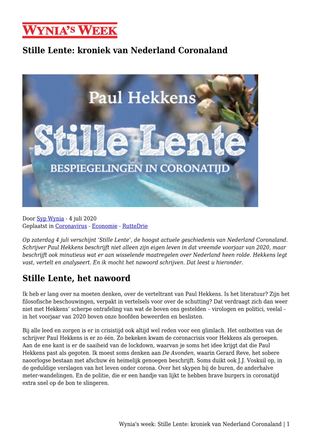 Stille Lente: Kroniek Van Nederland Coronaland