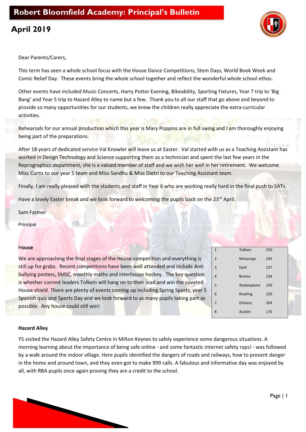 April 2019 Robert Bloomfield Academy: Principal's Bulletin