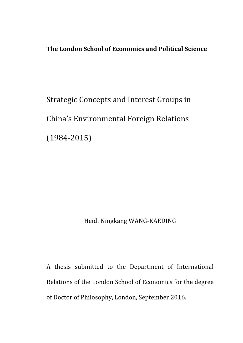 Strategic Concepts and Interest Groups in China's Environmental