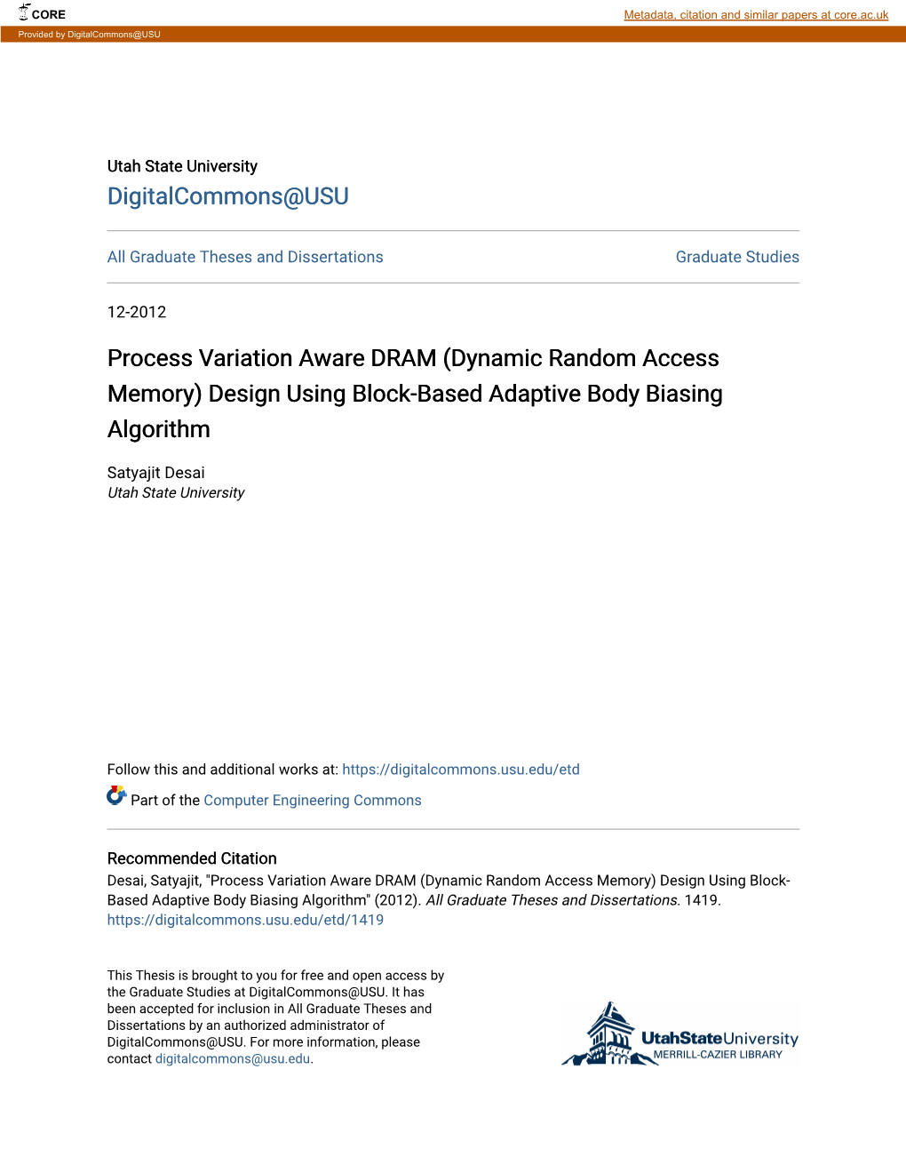 Process Variation Aware DRAM (Dynamic Random Access Memory) Design Using Block-Based Adaptive Body Biasing Algorithm