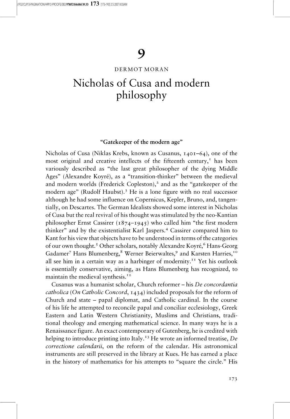 Nicholas of Cusa and Modern Philosophy