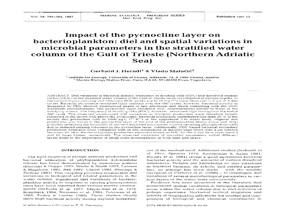 Impact of the Pycnocline Layer on Bacterioplankton