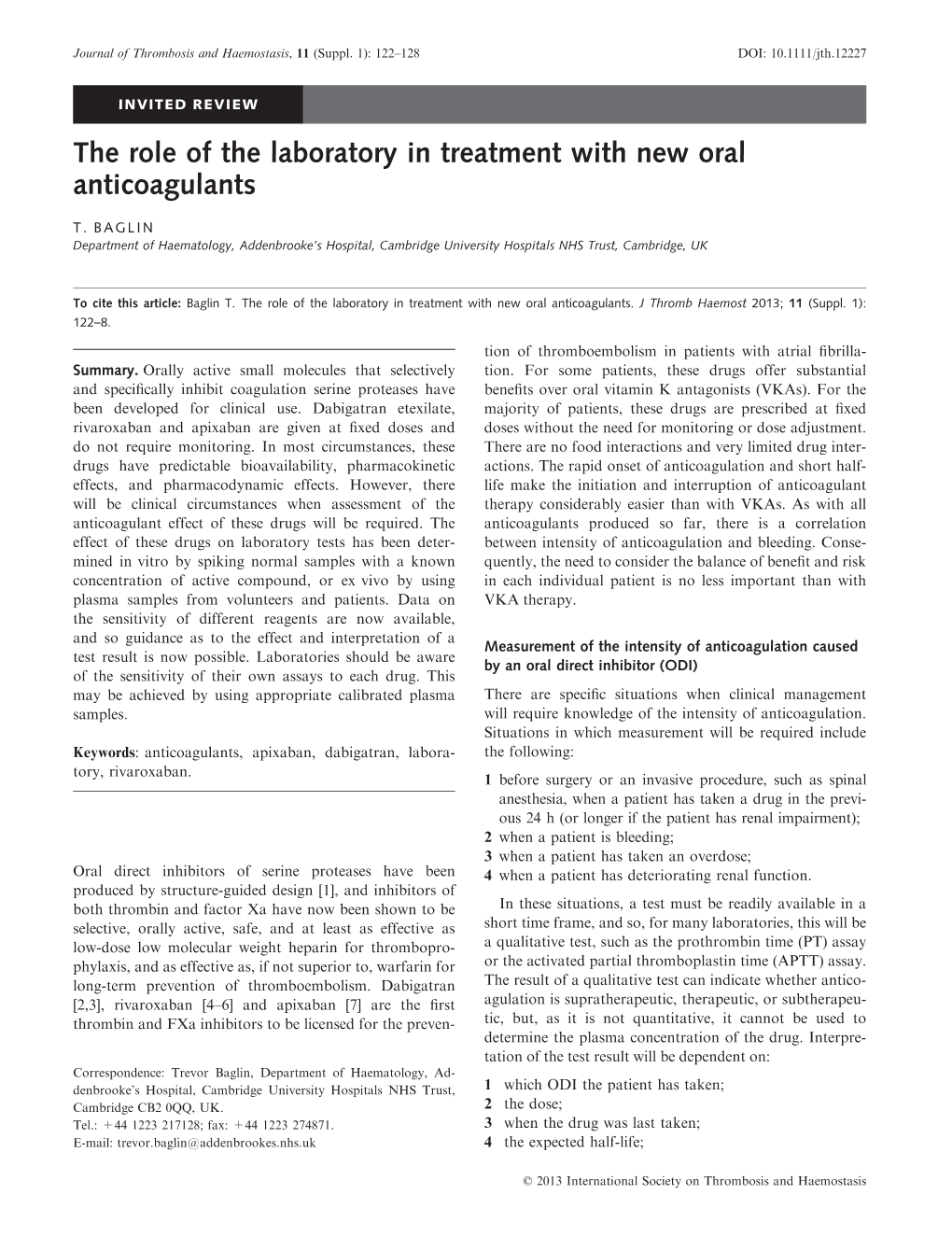 The Role of the Laboratory in Treatment with New Oral Anticoagulants