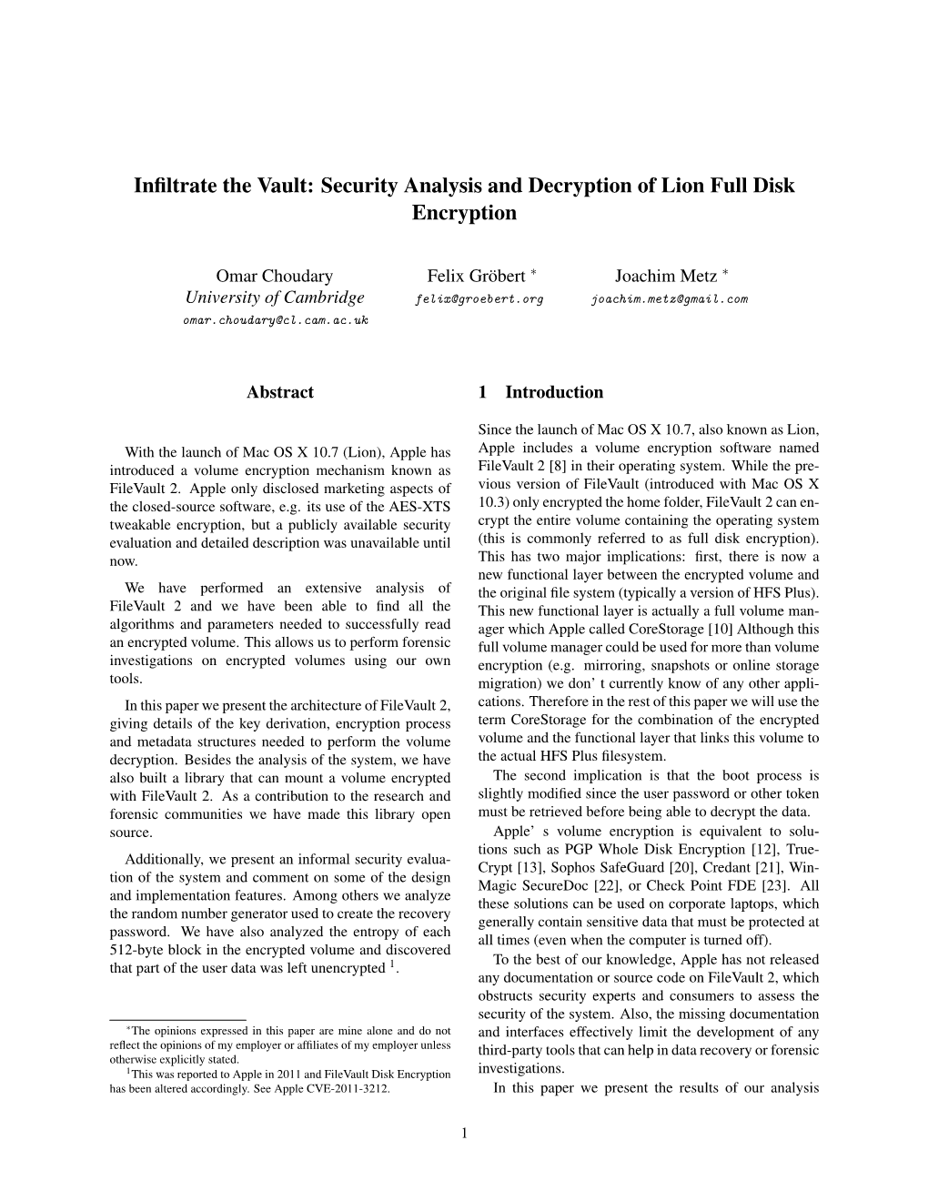 Security Analysis and Decryption of Lion Full Disk Encryption