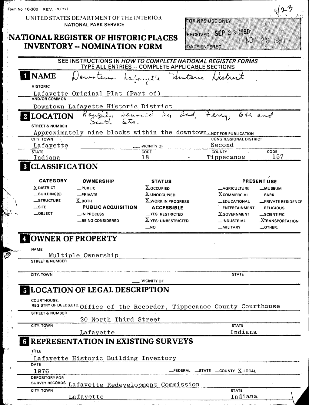 National Register of Historic Places Inventory -- Nomination Form