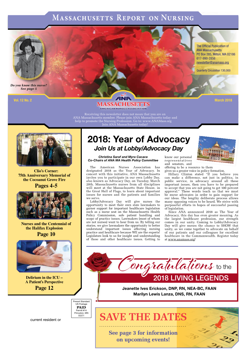 Publication of ANA Massachusetts PO Box 285, Milton, MA 02186 617-990-2856 Newsletter@Anamass.Org