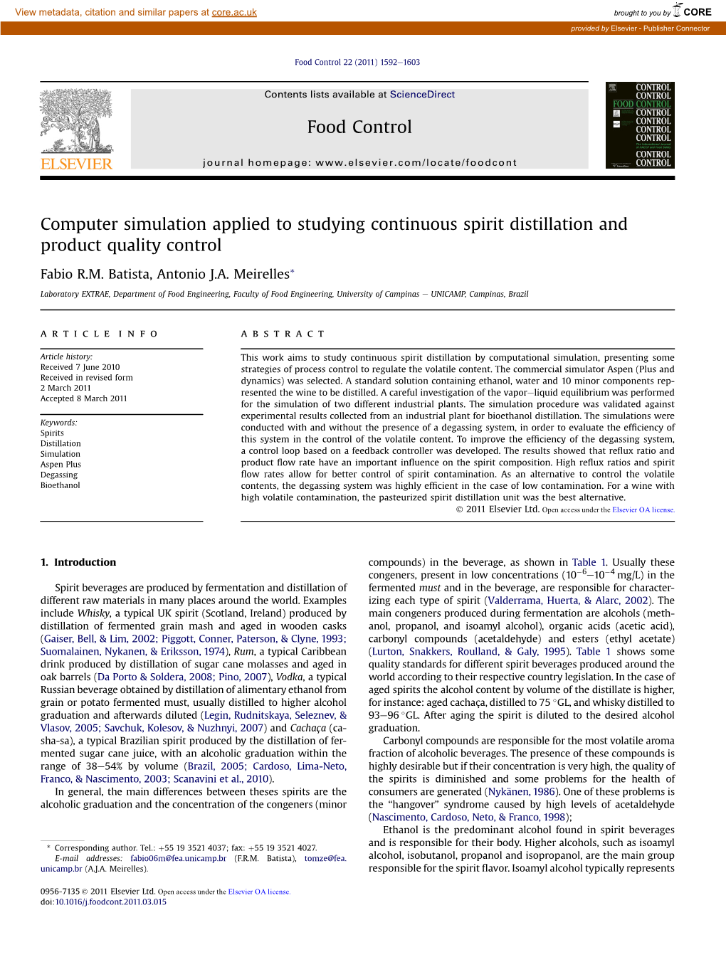 Computer Simulation Applied to Studying Continuous Spirit Distillation and Product Quality Control