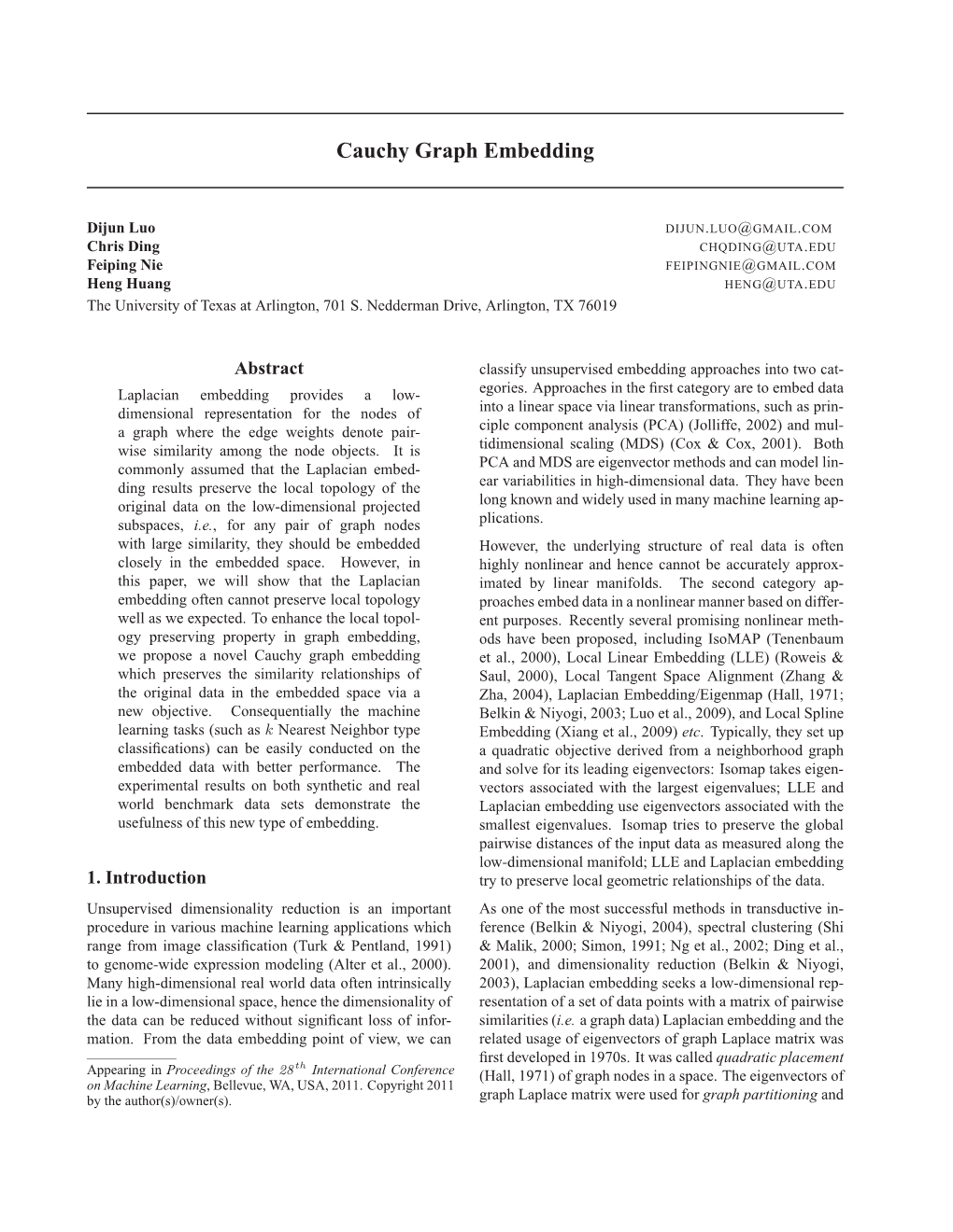 Cauchy Graph Embedding