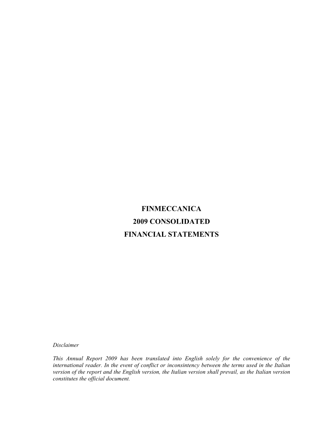 Finmeccanica 2009 Consolidated Financial Statements