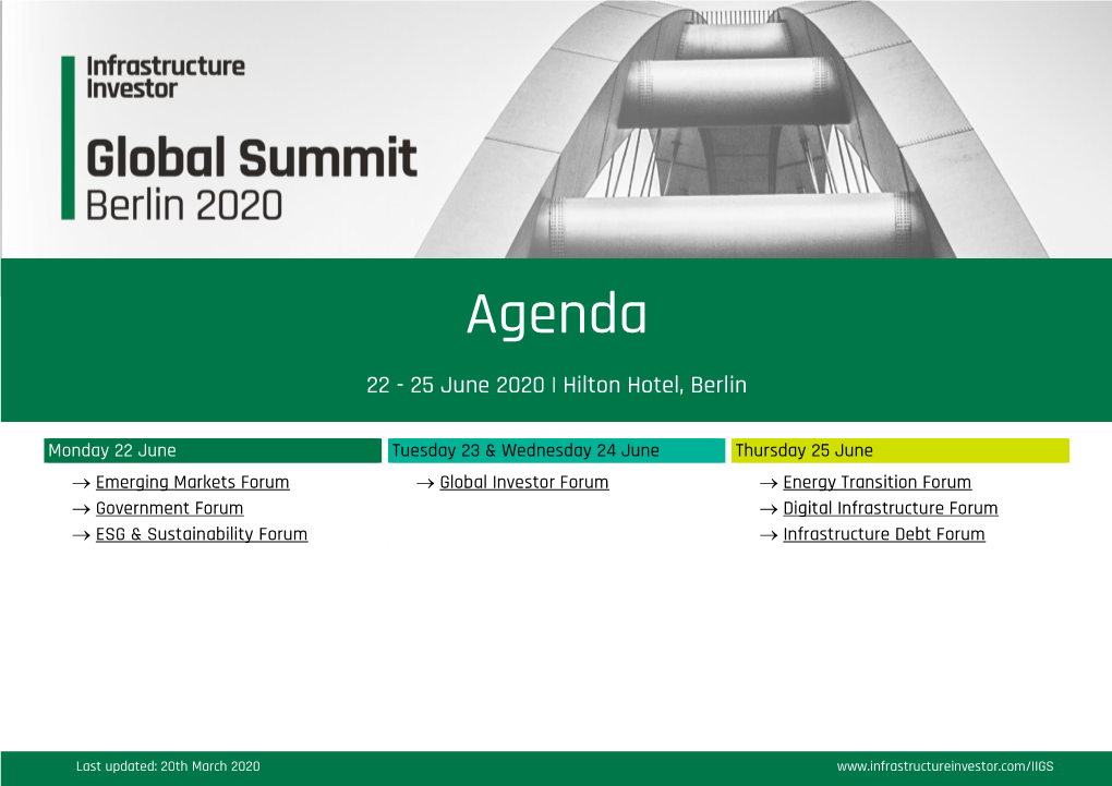 Agenda 22 - 25 June 2020 | Hilton Hotel, Berlin Explore the Week