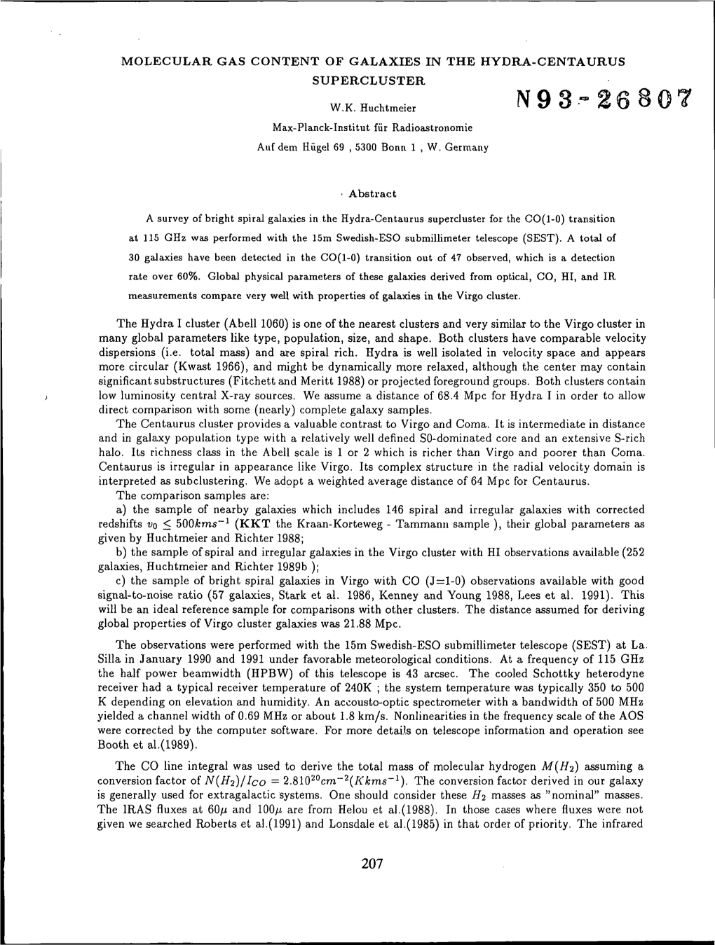 Molecular Gas Content of Galaxies in the Hydra-Centaurus Supercluster