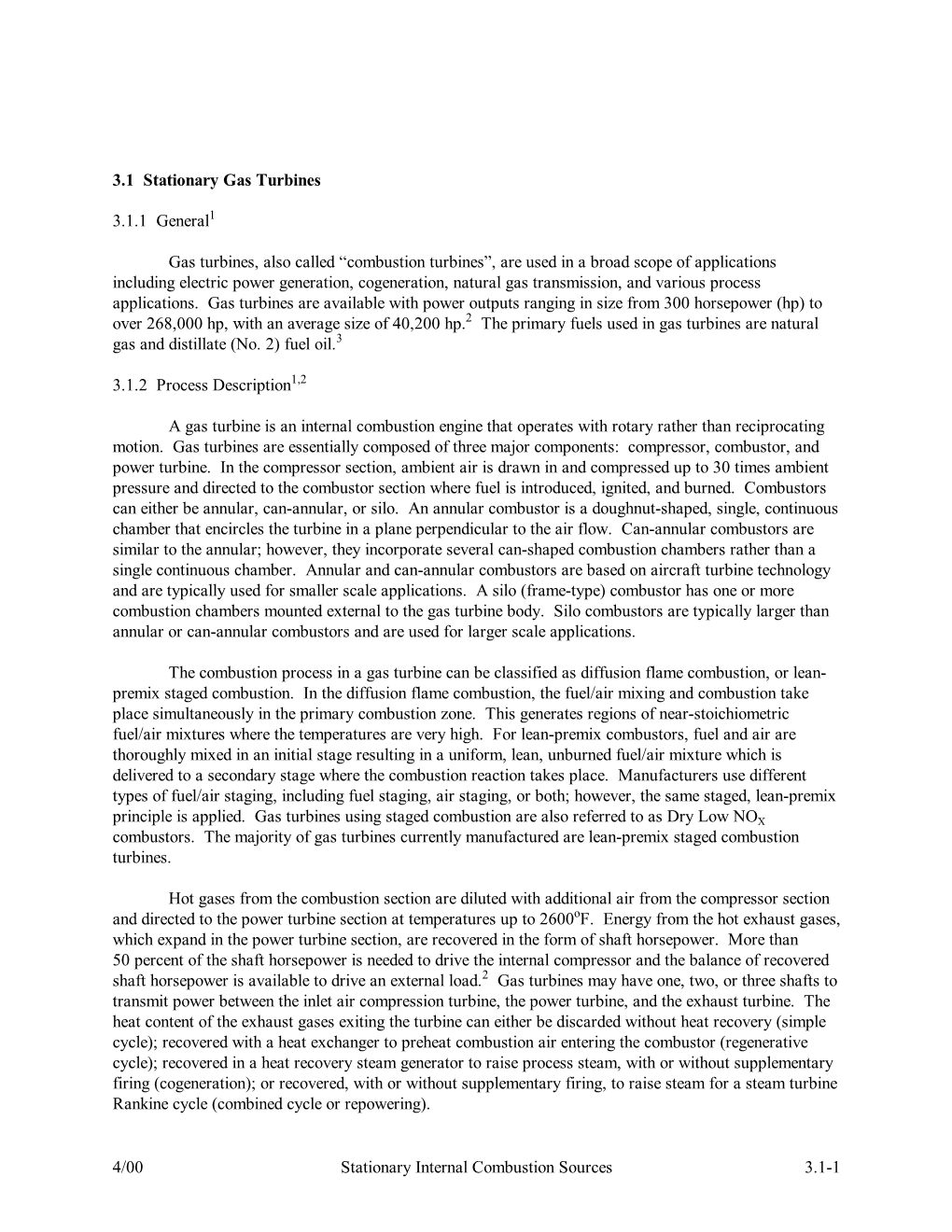 AP-42, Vol. I, 3.1: Stationary Gas Turbines