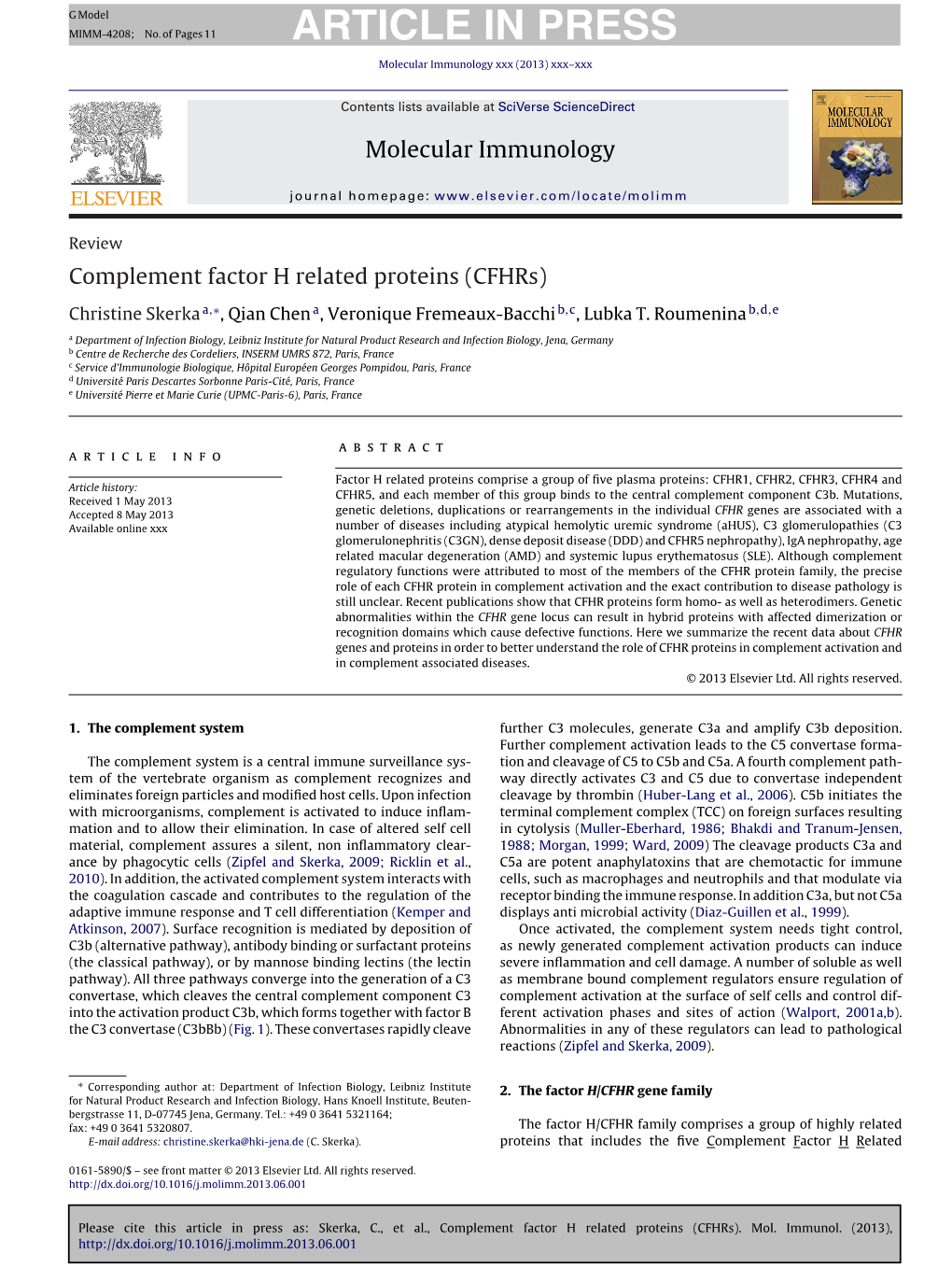 Complement Factor H Related Proteins (Cfhrs)