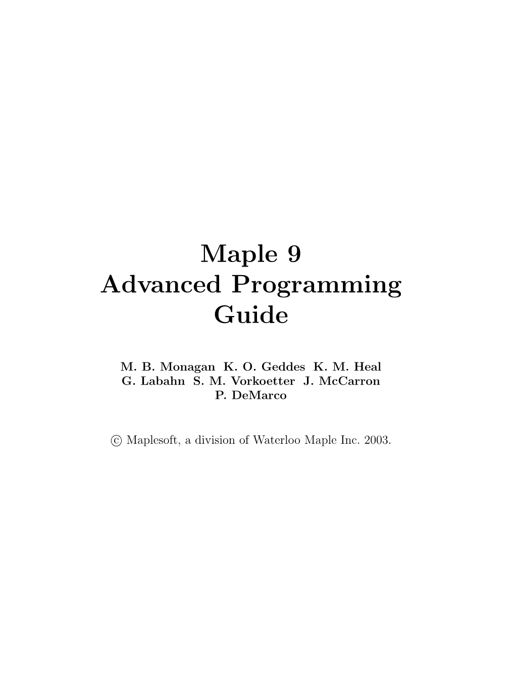 Maple Advanced Programming Guide