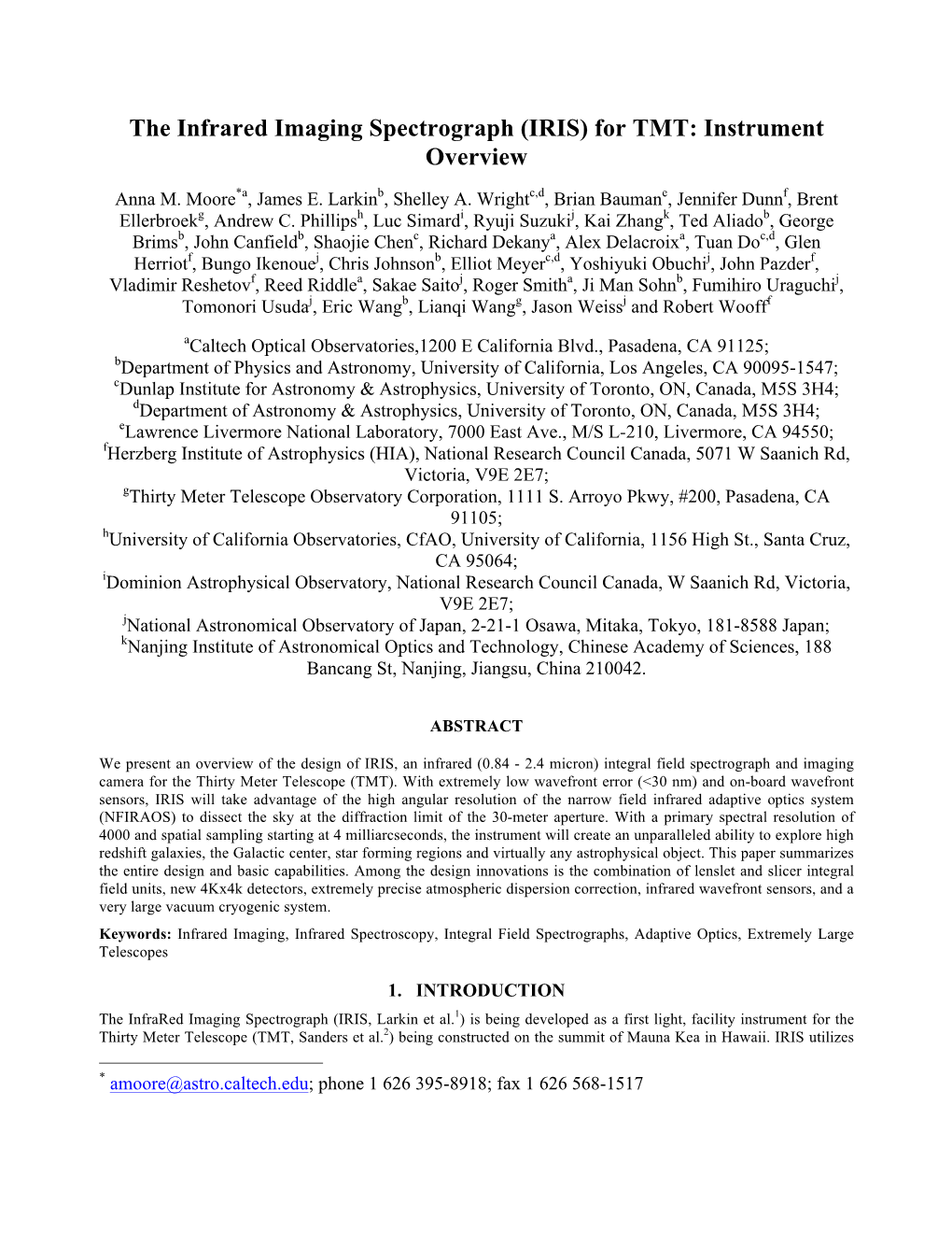 The Infrared Imaging Spectrograph (IRIS) for TMT: Instrument Overview